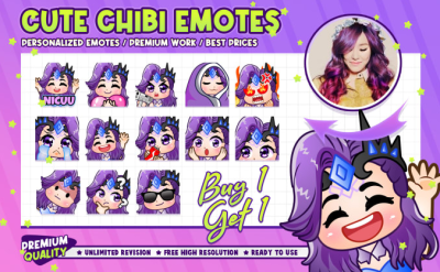 I will create custom cute chibi emotes for twitch, youtube, discord