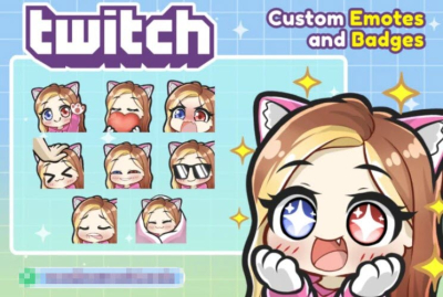 I will create custom twitch emotes and sub badges in chibi style